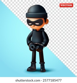 Thief in handcuffs, 3d vector. Perfect for security