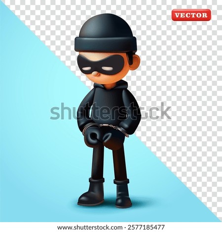 Thief in handcuffs, 3d vector. Perfect for security