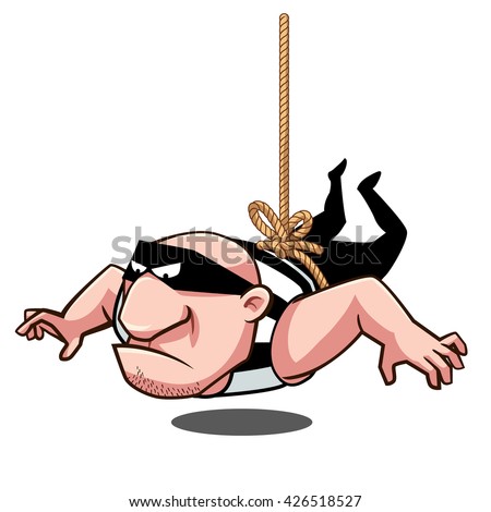 Thief hang him self with a rope, vector art and illustration.