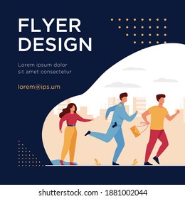 Thief holding stolen bag and running from male cop. Policeman catching criminal for arrest. Vector illustration for police officer job, violation of law, theft concept