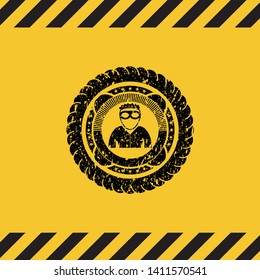 thief icon black grunge emblem with yellow background. Vector Illustration. Detailed.