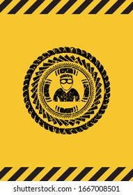 thief icon black grunge emblem inside yellow warning sign. Vector Illustration. Detailed.