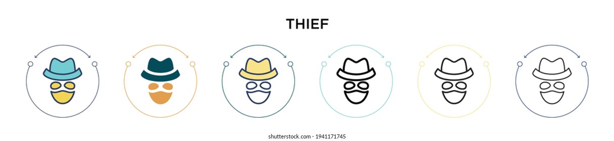 Thief icon in filled, thin line, outline and stroke style. Vector illustration of two colored and black thief vector icons designs can be used for mobile, ui, web