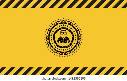thief icon grunge black emblem with yellow background, warning sign. Vector Illustration. Detailed.