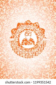 thief icon inside abstract orange mosaic emblem with background