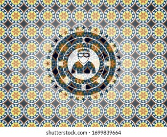 thief icon inside arabesque badge. arabic decoration.