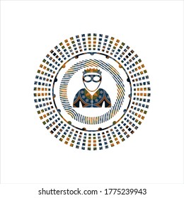 thief icon inside arabesque badge background. arabic decoration. 