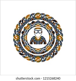 thief icon inside arabesque emblem background. arabic decoration.