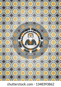 thief icon inside arabesque emblem. arabic decoration.