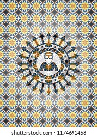 thief icon inside arabesque style badge. arabic decoration.