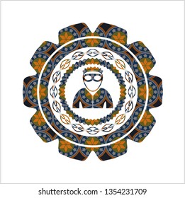 thief icon inside arabesque style badge. arabic decoration.