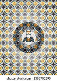thief icon inside arabesque style emblem. arabic decoration.