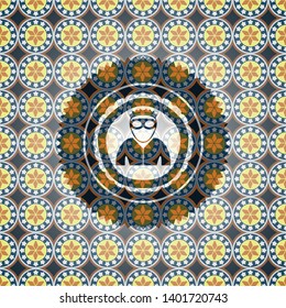 thief icon inside arabesque style badge. arabic decoration.