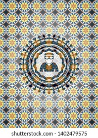 thief icon inside arabesque style badge. arabic decoration.