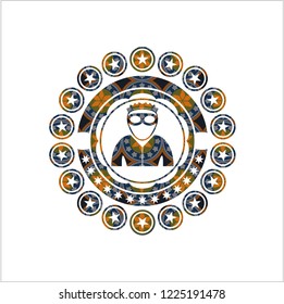 thief icon inside arabic badge. Arabesque decoration.