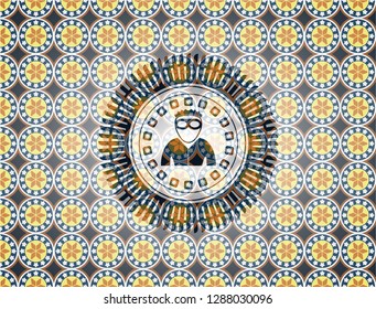 thief icon inside arabic emblem. Arabesque decoration.