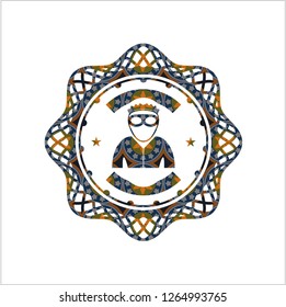 thief icon inside arabic style badge. Arabesque decoration.