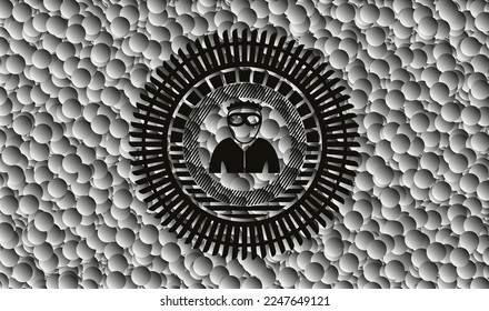 icono del ladrón dentro del emblema negro con fondo de burbujas. Vintage. Ilustración vectorial. Detallado. 