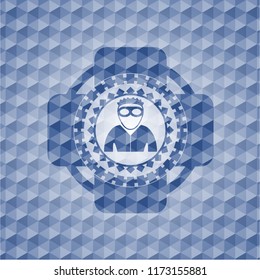 thief icon inside blue badge with geometric pattern.