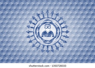 thief icon inside blue badge with geometric pattern.
