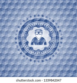 thief icon inside blue hexagon badge.