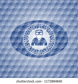 thief icon inside blue polygonal emblem.