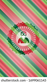 Thief Icon Inside Christmas Badge Background.