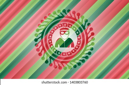 thief icon inside christmas colors badge.