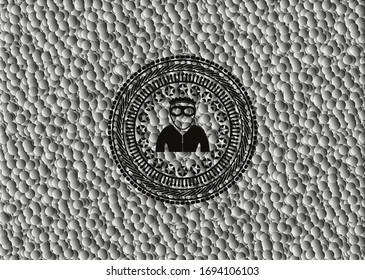 icono del ladrón dentro de una placa oscura con fondo de burbujas grises. Ilustración vectorial. Detallado.