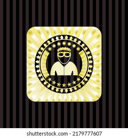 thief icon inside gold shiny badge. 