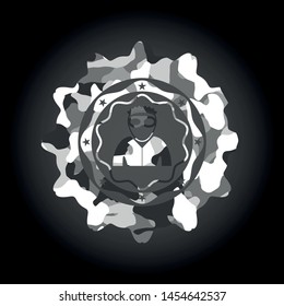 thief icon inside grey camouflage texture
