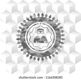 thief icon inside grey icon or emblem with geometric cube white background
