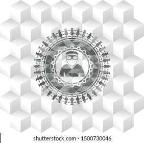 thief icon inside grey emblem with cube white background