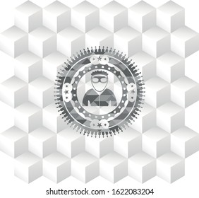 thief icon inside grey icon or emblem with geometric cube white background