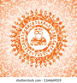 thief icon inside orange mosaic emblem with background