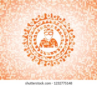 thief icon inside orange mosaic emblem with background