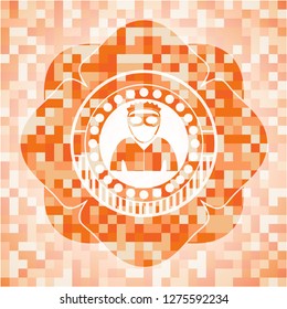thief icon inside orange mosaic emblem