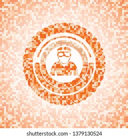 thief icon inside orange mosaic emblem with background