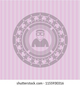 thief icon inside pink emblem. Vintage.