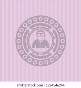 thief icon inside pink emblem. Retro