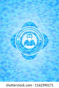 thief icon inside realistic light blue emblem. Mosaic background