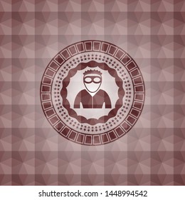 thief icon inside red badge with geometric background. Seamless.