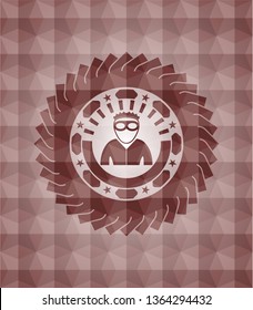 thief icon inside red emblem or badge with geometric pattern background. Seamless.