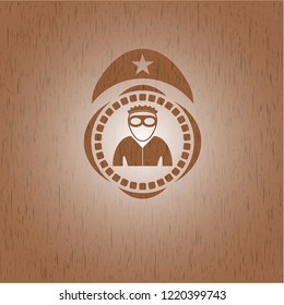thief icon inside retro style wood emblem