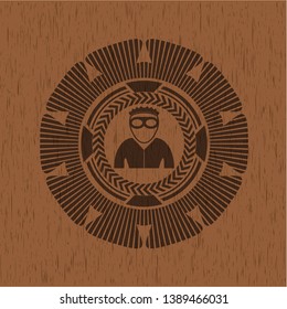 thief icon inside retro wooden emblem