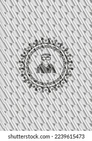 thief icon inside silver color emblem or badge. Scales pattern. Vector Illustration. Detailed. 