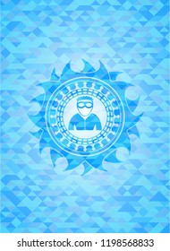 thief icon inside sky blue mosaic emblem