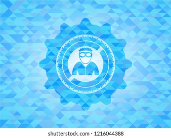 thief icon inside sky blue mosaic emblem