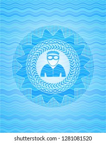 thief icon inside water concept badge.