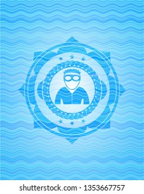 thief icon inside water representation emblem background.